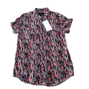 NEW Wildfang Empower Short Sleeve Button Up Shirt Abstract Print Medium NWT
